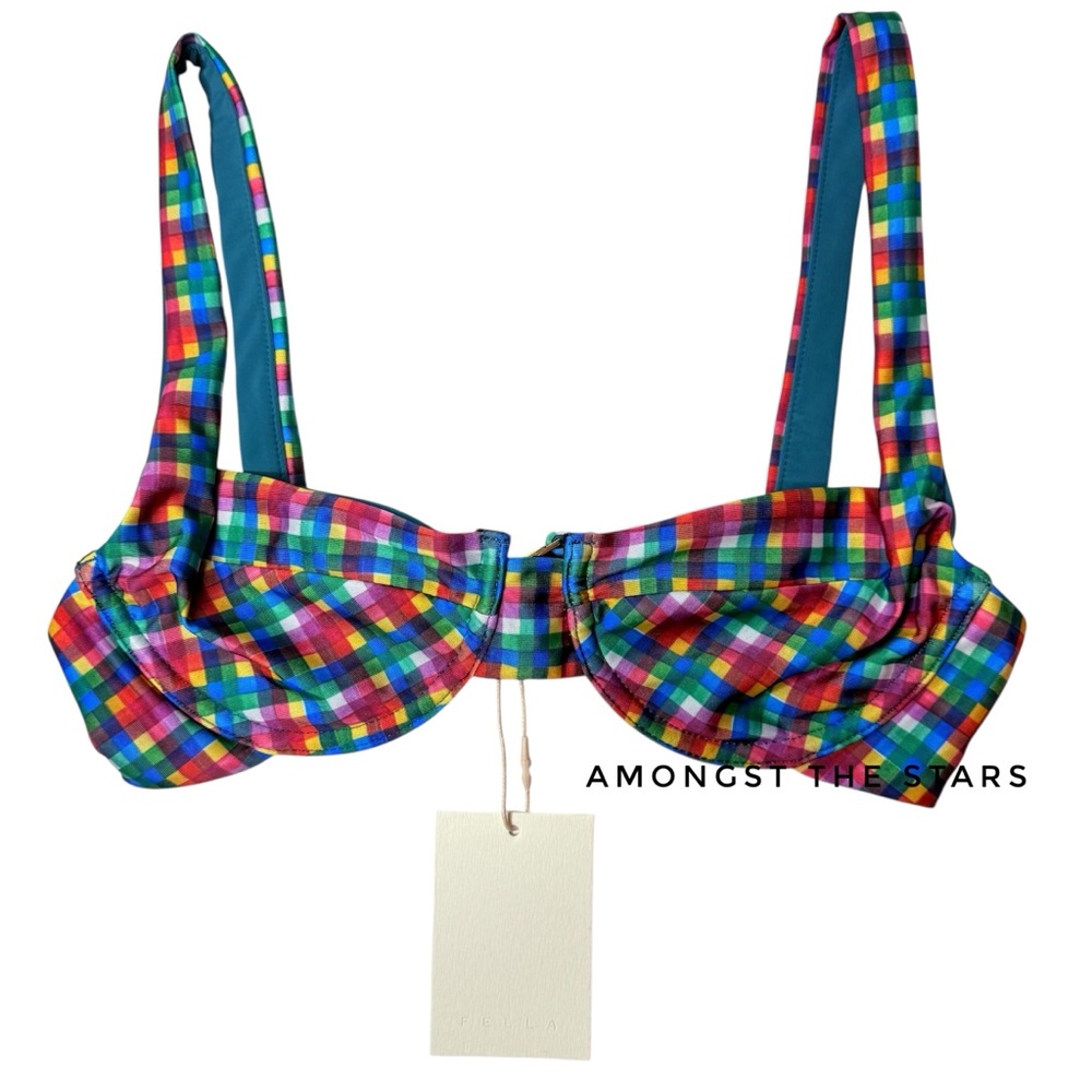 Fella Swim Casanova Pantelleria Plaid Blue, Red, Green Bikini Top